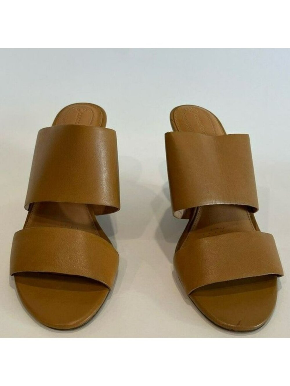 Corso Como Women's Slide Wedge Sandals - Brown Leather Double Strap Open Toe
